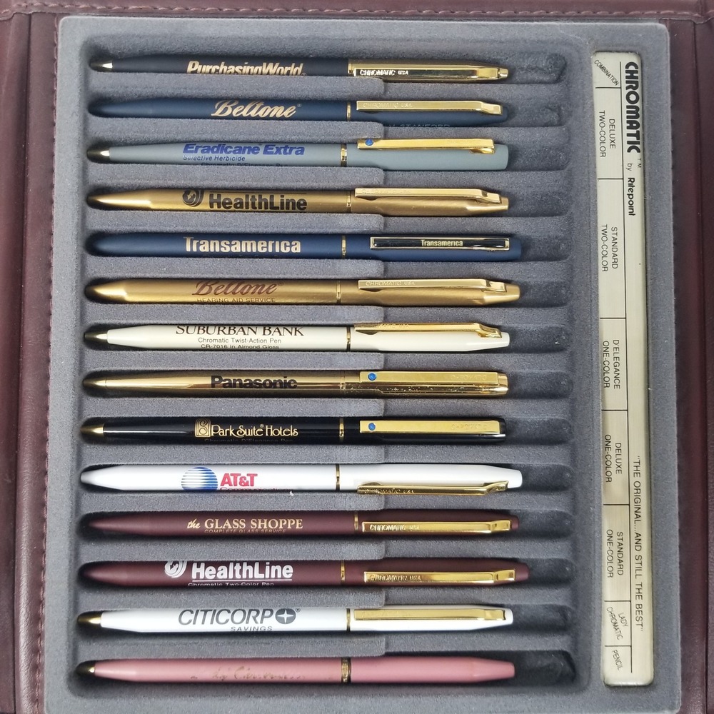 Vintage Ritepoint Chromatic Salesman Sample Pen Display Kit 13 Pens NOS 1989